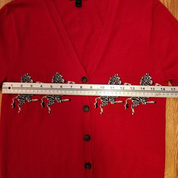 J. Crew NWOT Red 100% Merino Wool Zebra Novelty Print Cardigan Sweater Size S - Picture 8 of 11